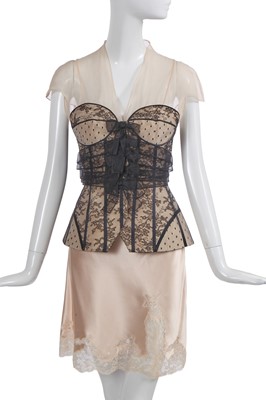 Lot 143 - A Christian Dior by John Galliano nude silk and black lace ensemble, 'Equestrienne/Charles James' collection, Spring-Summer 2010
