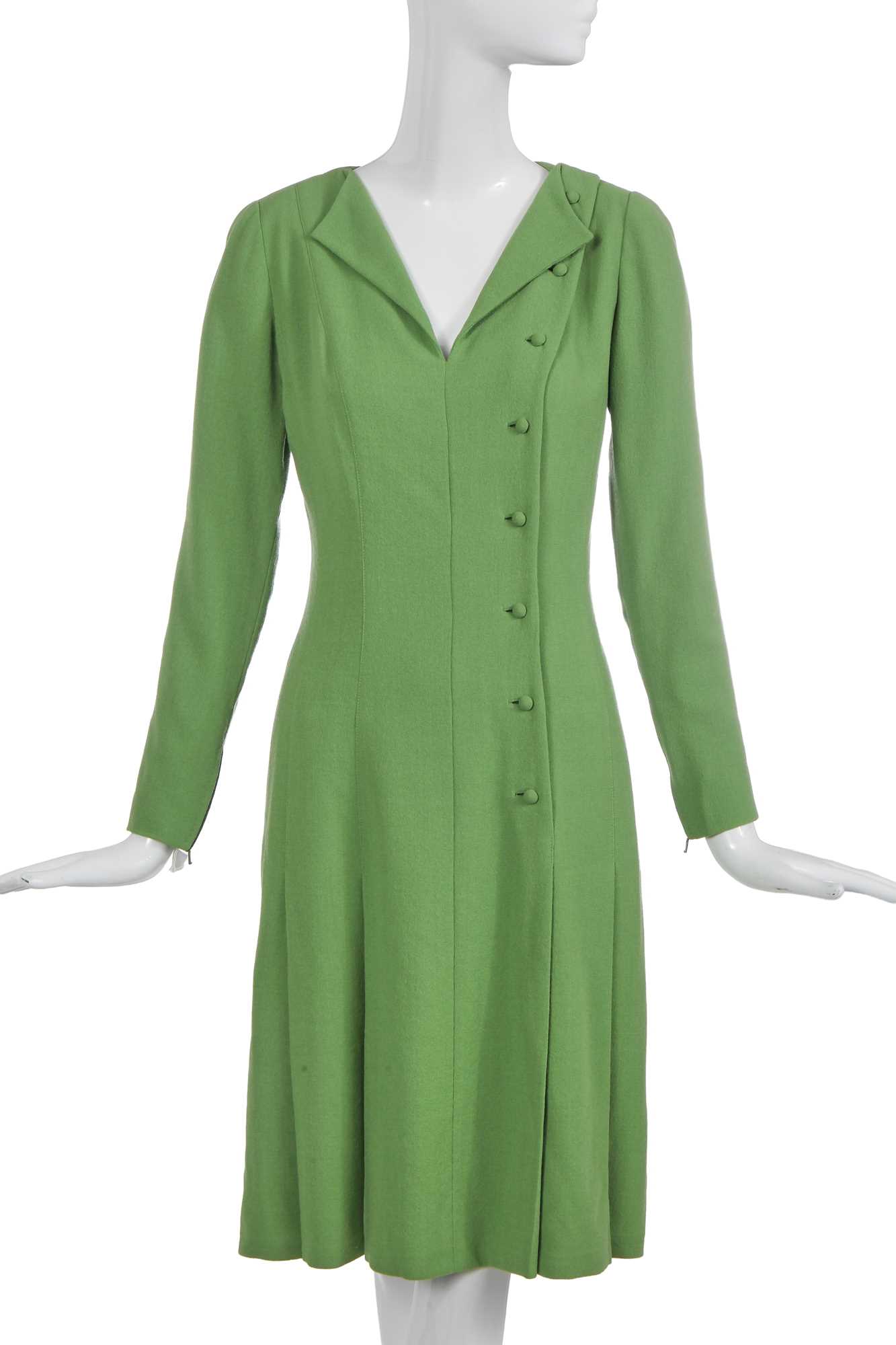 Lot 33 - A Chanel haute couture by Karl Lagerfeld lime green moss crêpe coat dress, Spring-Summer 1998