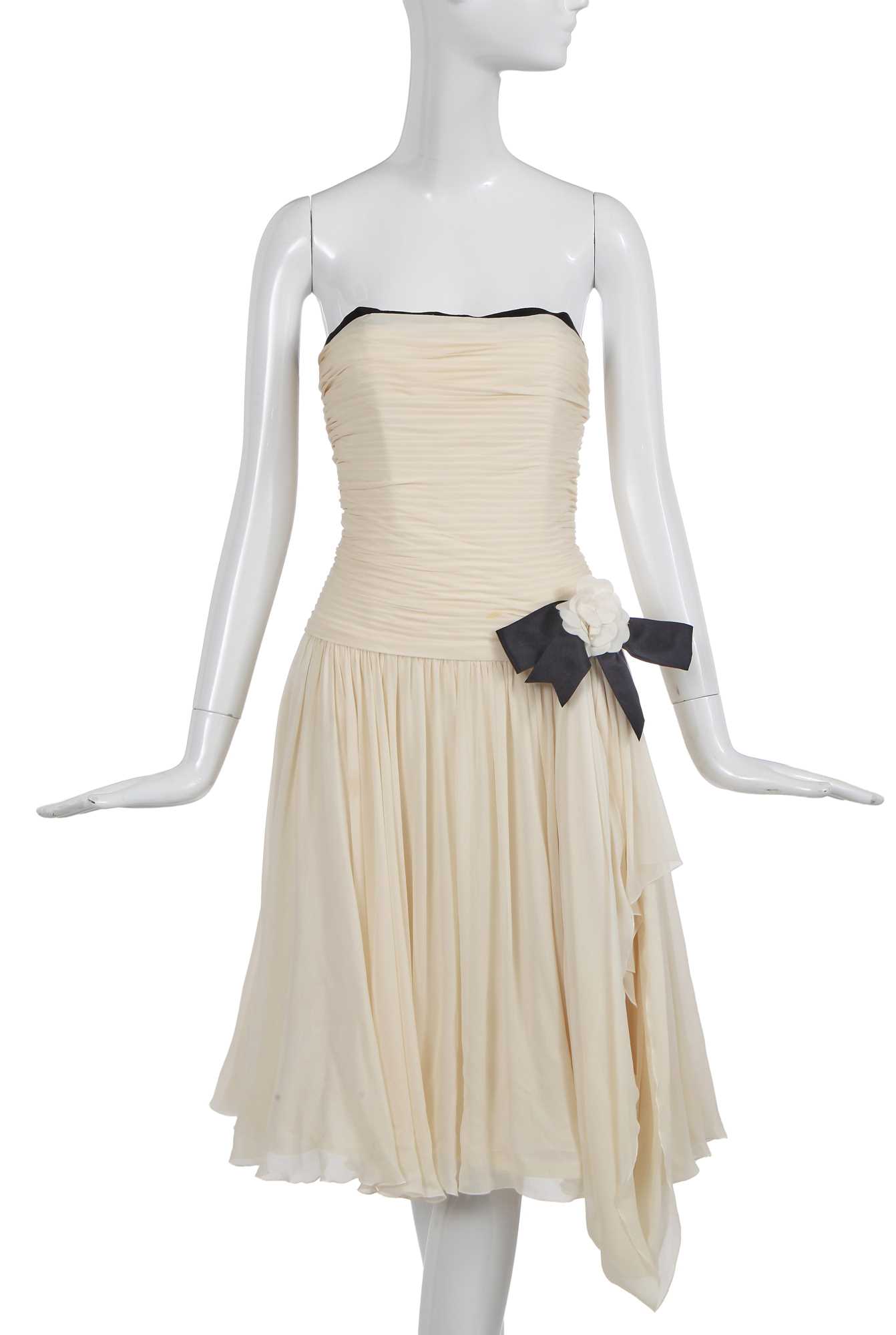 Lot 46 - A Chanel by Karl Lagerfeld cream chiffon cocktail dress, Autumn-Winter 1987-88