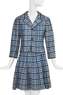 Lot 490 - A Christian Dior New York black and blue checked silk suit, late 1950s-early 1960s