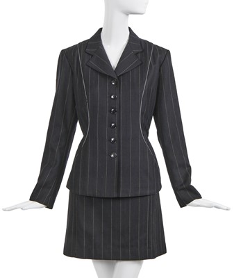 Lot 270 - An Azzedine Alaïa black and white pinstripe wool skirt suit, Autumn-Winter 1990-91