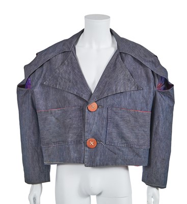 Lot 286 - A rare Leigh Bowery denim-blue cotton jacket, 1985-86