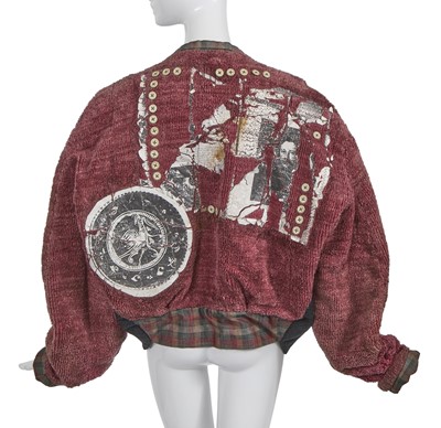 Lot 295 - A rare Christopher Nemeth papier-maché and decoupage customised Harrods jacket, 1980s