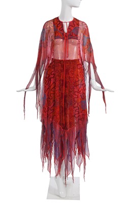 Lot 419 - An early Zandra Rhodes printed chiffon evening ensemble, 1970