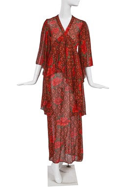 Lot 424 - A Thea Porter tiered printed chiffon evening gown, mid 1970s