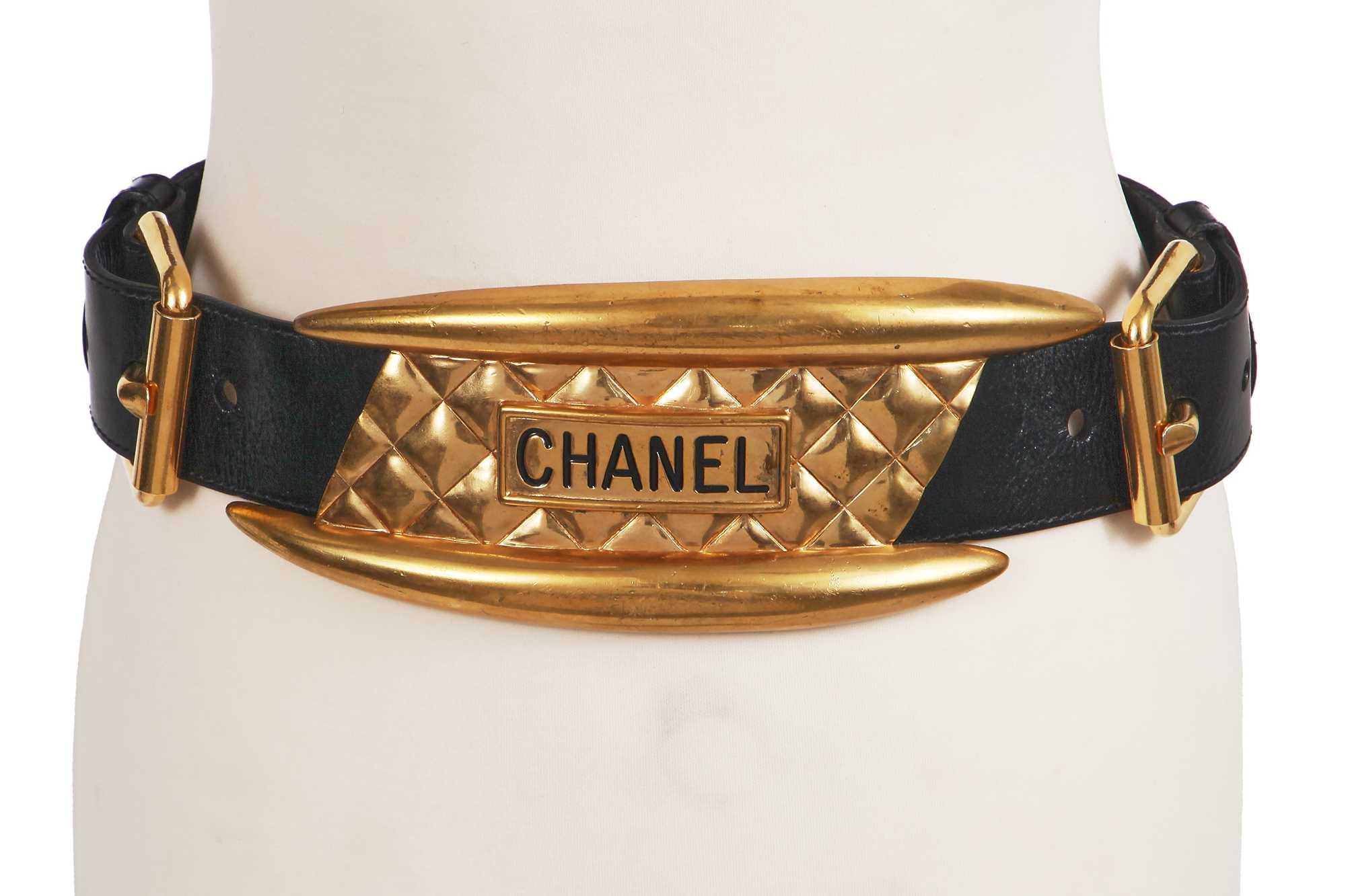 Lot 40 - A Chanel by Karl Lagerfeld gilt and leather boxing belt, 'Nouvelle Rapper (Hip Hop)' collection, Autumn-Winter 1991-92