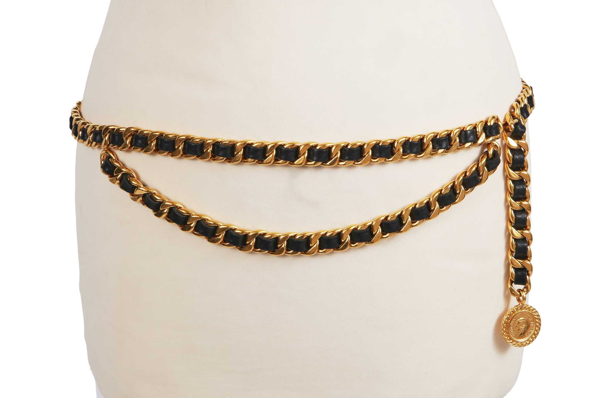 Lot 52 - A Chanel by Karl Lagerfeld gilt and leather chain belt, circa 1985