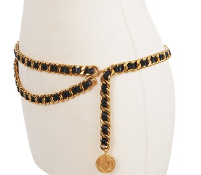 Lot 52 - A Chanel by Karl Lagerfeld gilt and leather chain belt, circa 1985