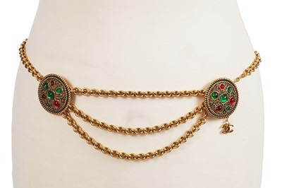Lot 50 - A Chanel by Karl Lagerfeld gilt and cabochon chain belt, 1985
