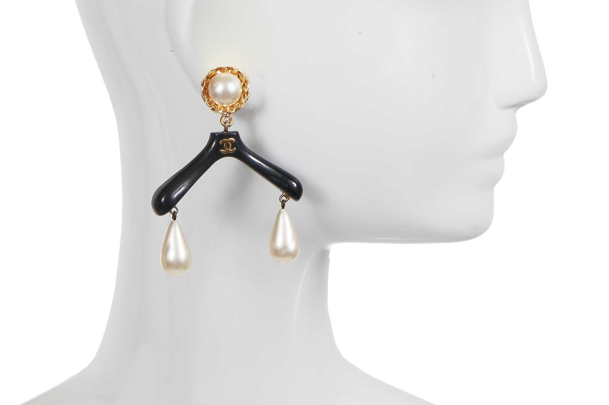 Lot 43 - A pair of Chanel by Karl Lagerfeld clothes hanger earrings, Autumn-Winter 1988-89