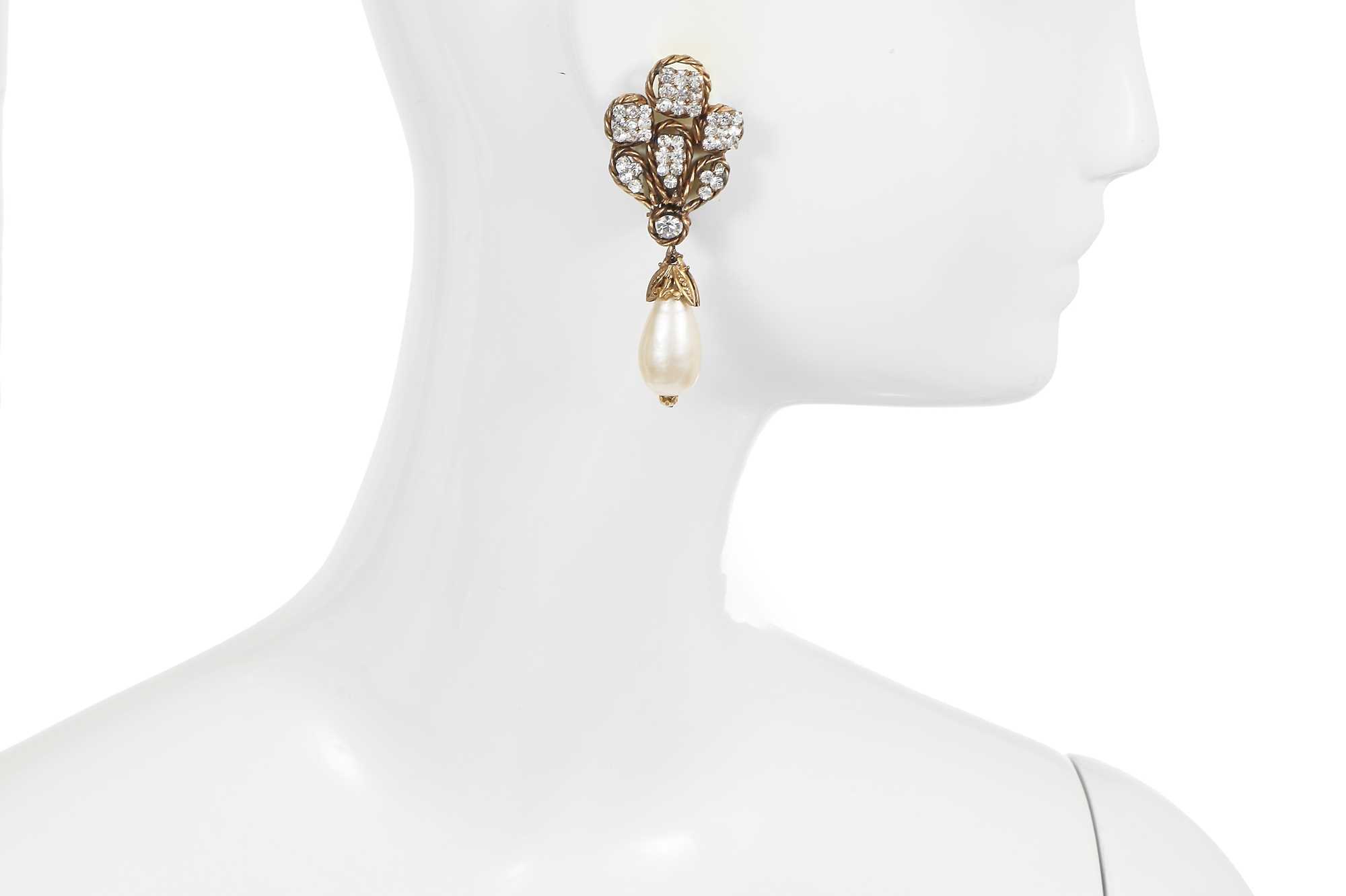 Lot 53 - A pair of Chanel by Karl Lagerfeld gilt, rhinestone and faux pearl earrings, 1983