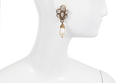 Lot 53 - A pair of Chanel by Karl Lagerfeld gilt, rhinestone and faux pearl earrings, 1983
