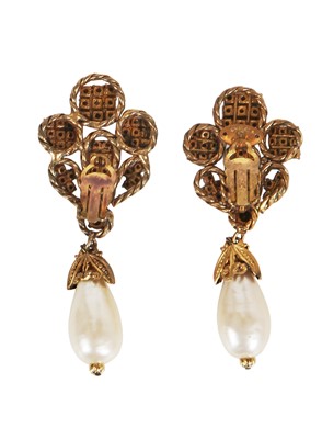 Lot 53 - A pair of Chanel by Karl Lagerfeld gilt, rhinestone and faux pearl earrings, 1983
