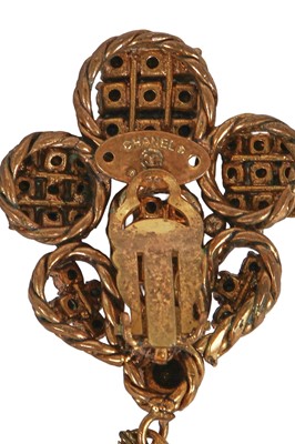 Lot 53 - A pair of Chanel by Karl Lagerfeld gilt, rhinestone and faux pearl earrings, 1983