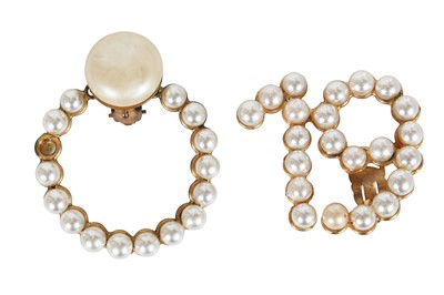 Lot 48 - A pair of Chanel gilt and faux pearl numerical earrings, Spring-Summer 1982