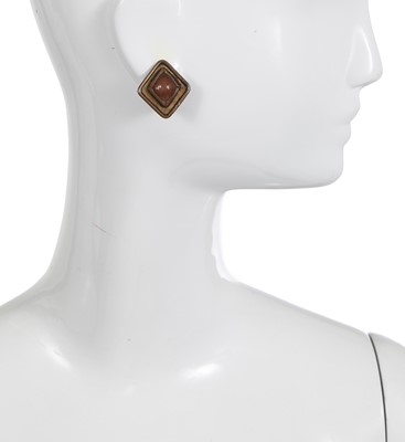 Lot 65 - A pair of Gabrielle Chanel haute couture brass and cabochon earrings, 1970s