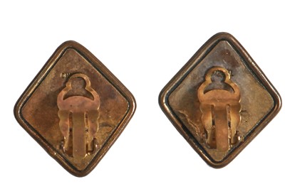 Lot 65 - A pair of Gabrielle Chanel haute couture brass and cabochon earrings, 1970s