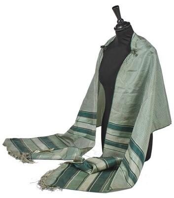 Lot 399 - A green and white checked silk stole, 1840,...