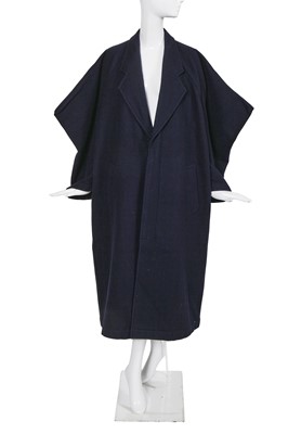 Lot 197 - A Comme des Garçons navy melton wool coat, ‘Dots, Polyester Pleats’ collection, Autumn-Winter 1985-86