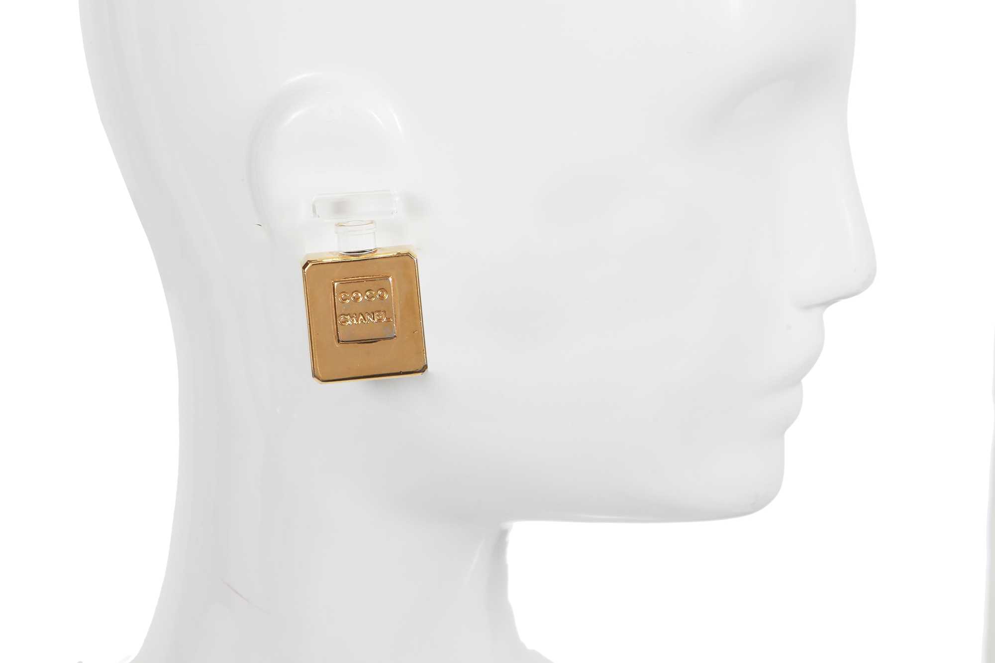 Lot 49 - A pair of Chanel haute couture by Karl Lagerfeld gilt perfume bottle earrings, Spring-Summer 1986
