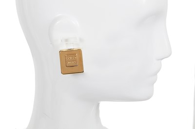 Lot 49 - A pair of Chanel haute couture by Karl Lagerfeld gilt perfume bottle earrings, Spring-Summer 1986