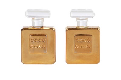 Lot 49 - A pair of Chanel haute couture by Karl Lagerfeld gilt perfume bottle earrings, Spring-Summer 1986