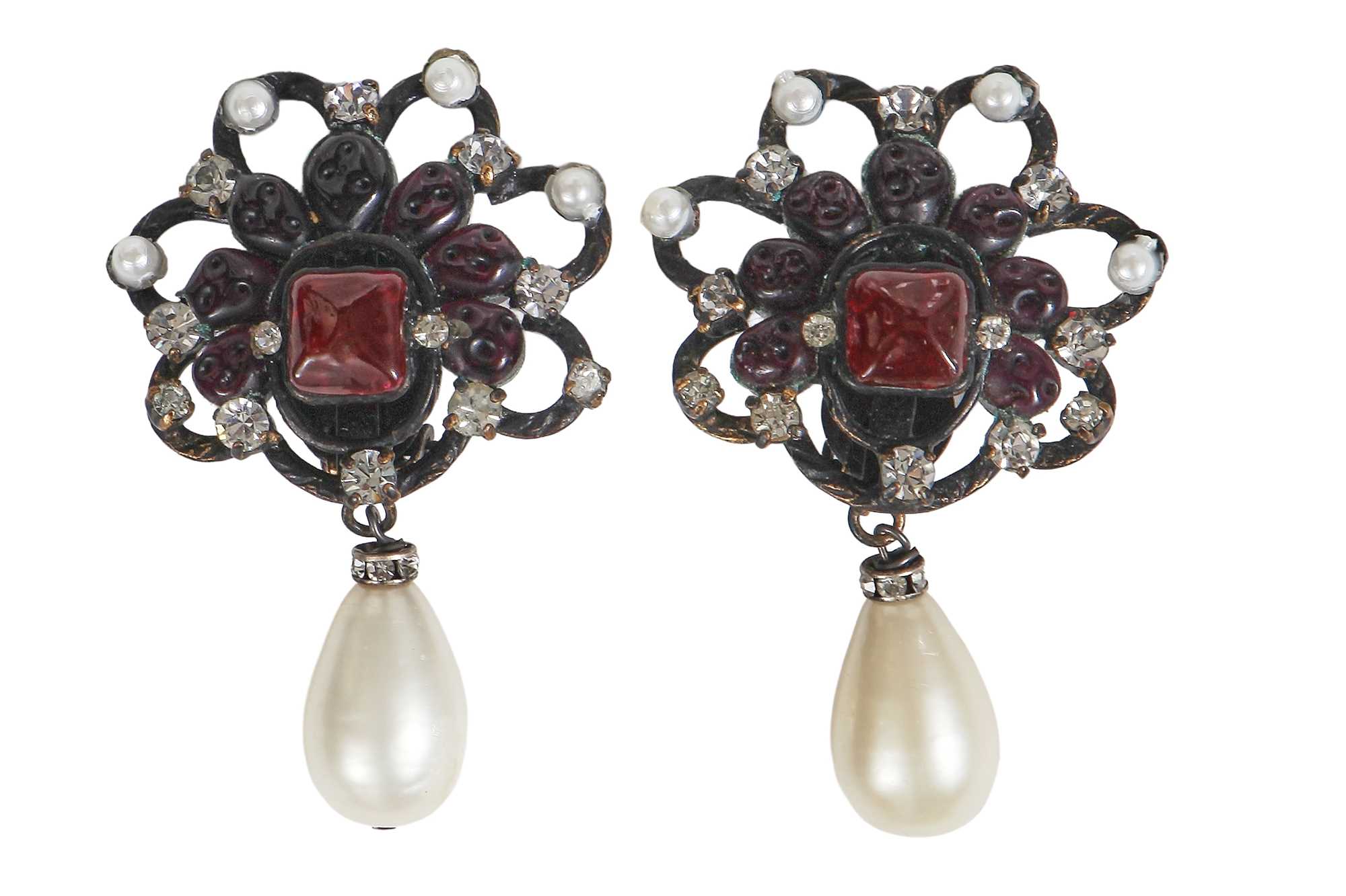 Lot 54 - A pair of Chanel by Karl Lagerfeld poured glass and faux pearl earrings, 1980s