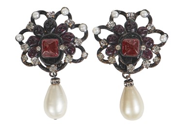 Lot 54 - A pair of Chanel by Karl Lagerfeld poured glass and faux pearl earrings, 1980s