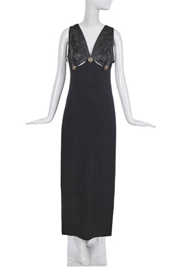 Lot 272 - A Gianni Versace black leather and wool evening gown, Autumn-Winter 1994-95