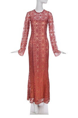Lot 438 - A Biba pink logo-lace dress, circa 1970