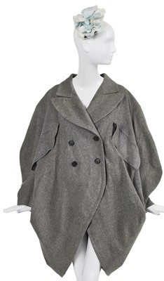 Lot 310 - A John Galliano grey cashmere barrel coat, with floral headpiece, 'The Rose' collection, Autumn-Winter 1987-88