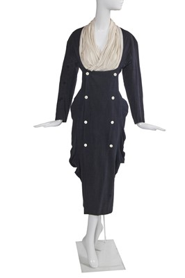 Lot 296 - A John Flett navy-blue cotton and linen dress, 1980s