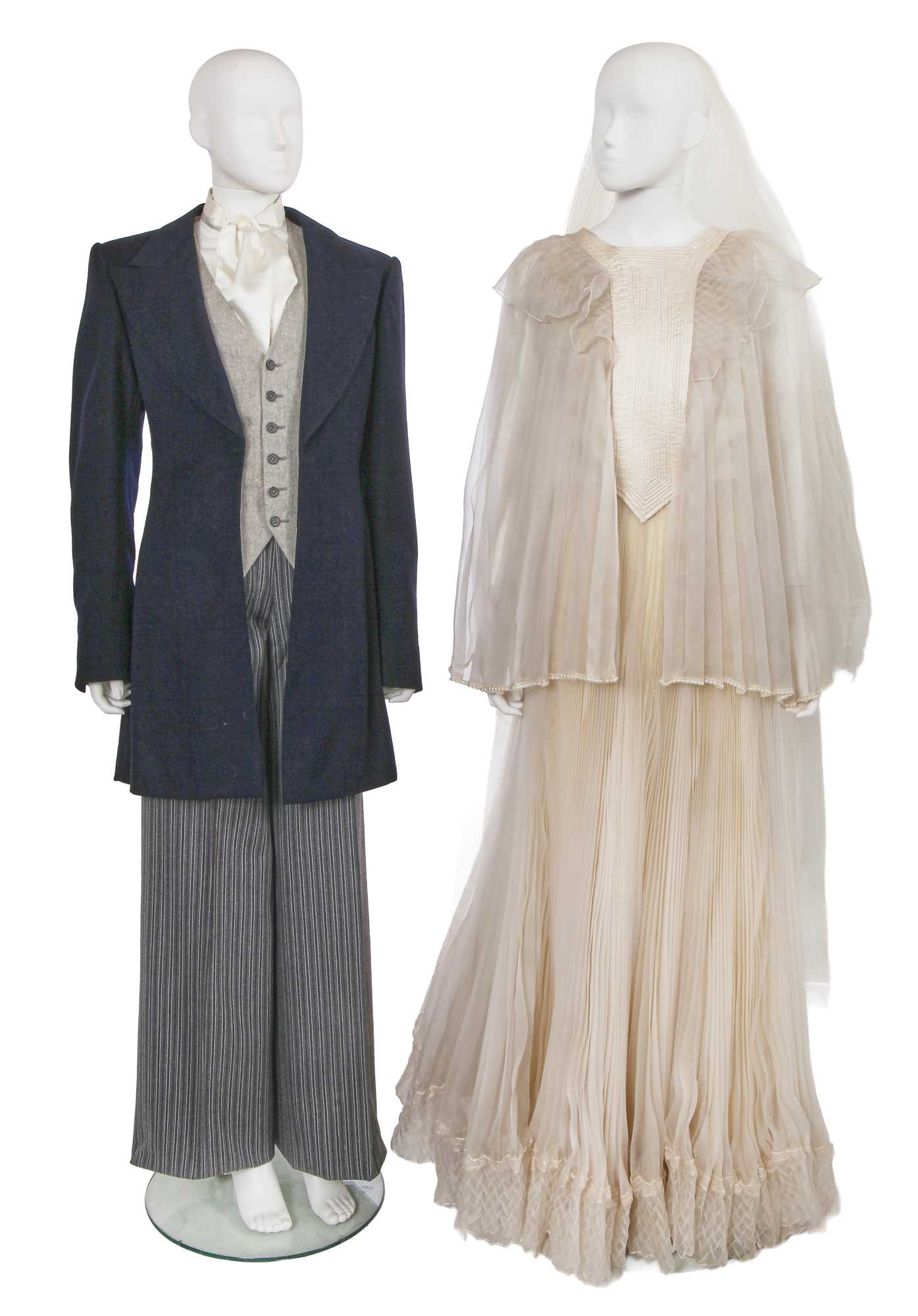 Lot 418 - A Tommy Nutter morning suit and special order Zandra Rhodes bridal gown, 1973