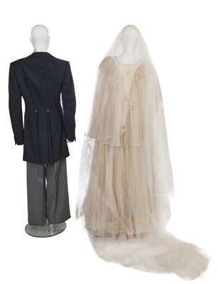 Lot 418 - A Tommy Nutter morning suit and special order Zandra Rhodes bridal gown, 1973