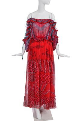 Lot 414 - A Zandra Rhodes printed chiffon dress, 1975