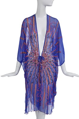 Lot 406 - A Zandra Rhodes embellished blue chiffon kaftan, 'Mount Olympus' collection, Spring-Summer 1983