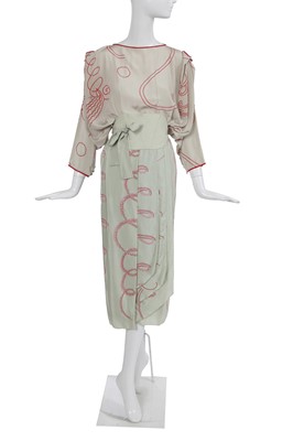 Lot 407 - A Zandra Rhodes 'Magic Head' silk ensemble, 'Chinese Constructivist' collection, Autumn-Winter 1980-81
