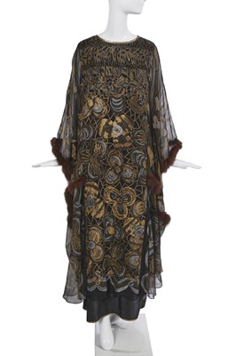 Lot 112 - A special-order Zandra Rhodes printed black chiffon kaftan, 2011