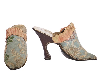 Lot 545 - A pair of rare brocaded silk high-fashion mules, Palermo, Italy, 1700-1720