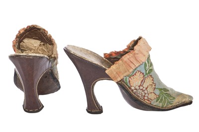 Lot 545 - A pair of rare brocaded silk high-fashion mules, Palermo, Italy, 1700-1720