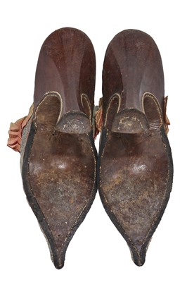 Lot 545 - A pair of rare brocaded silk high-fashion mules, Palermo, Italy, 1700-1720