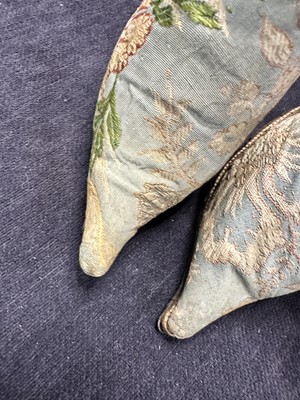 Lot 545 - A pair of rare brocaded silk high-fashion mules, Palermo, Italy, 1700-1720