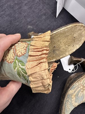 Lot 545 - A pair of rare brocaded silk high-fashion mules, Palermo, Italy, 1700-1720