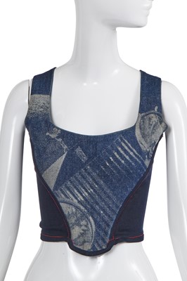 Lot 231 - Annabelle Neilson's Vivienne Westwood Rolls Royce print denim corset, 'Always on Camera' collection, Autumn-Winter 1992-93