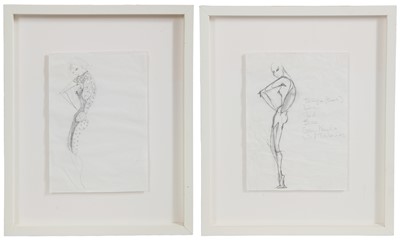 Lot 119 - Two original Lee Alexander McQueen pencil fashion designs, possibly working ideas for 'Natural Distinction...', Spring-Summer 2009