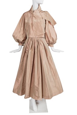 Lot 483 - A Madame Grès haute couture shot pink/champagne silk taffeta evening gown, 1960s