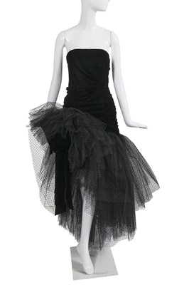 Lot 378 - An Yves Saint Laurent haute couture black velvet and tulle cocktail dress, Autumn-Winter 1983-84