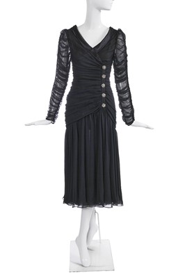 Lot 379 - An Yves Saint Laurent haute couture shirred black chiffon cocktail dress, probably Autumn-Winter 1983-84