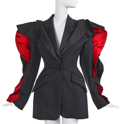 Lot 100 - An Alexander McQueen by Sarah Burton red and black wool and silk jacket, Autumn-Winter 2020-21
