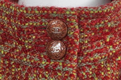 Lot 17 - A Chanel by Karl Lagerfeld green and red bouclé tweed coat, Autumn-Winter 2014-15